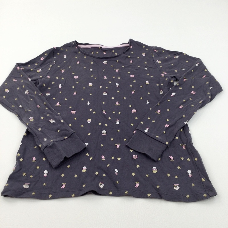 Presents, Snowmen & Stars Grey & Pink Long Sleeve Christmas Top - Girls 12-13 Years