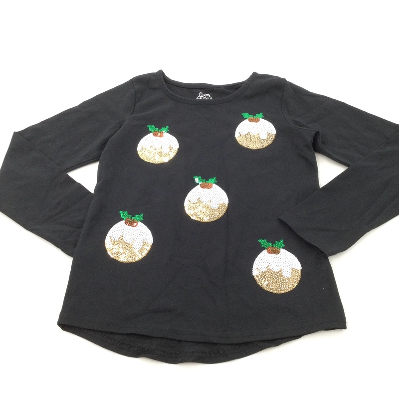 Sequins Christmas Puddings Black Long Sleeve Top - Girls 8-9 Months