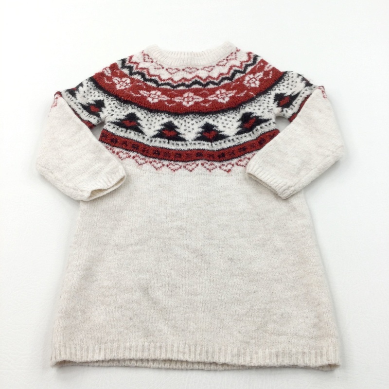 Sparkly Christmas Trees Black, Red & Cream Knitted Dress - Girls 18-24 Months