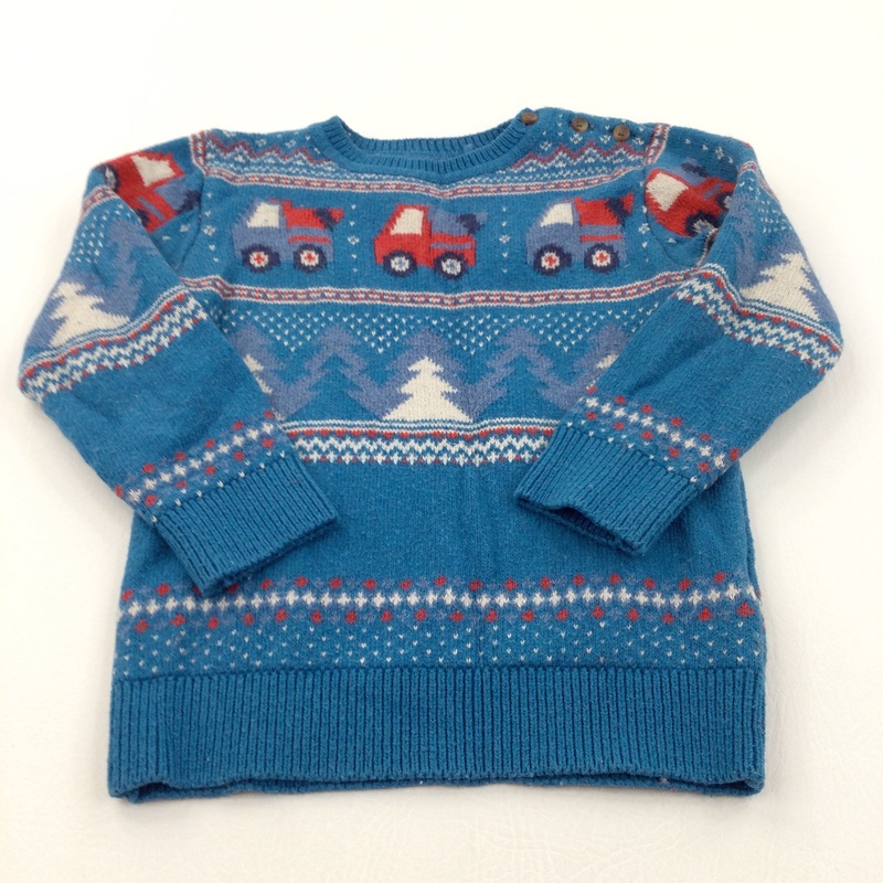 Trucks & Trees Blue Knitted Christmas Jumper - Boys 3-4 Years