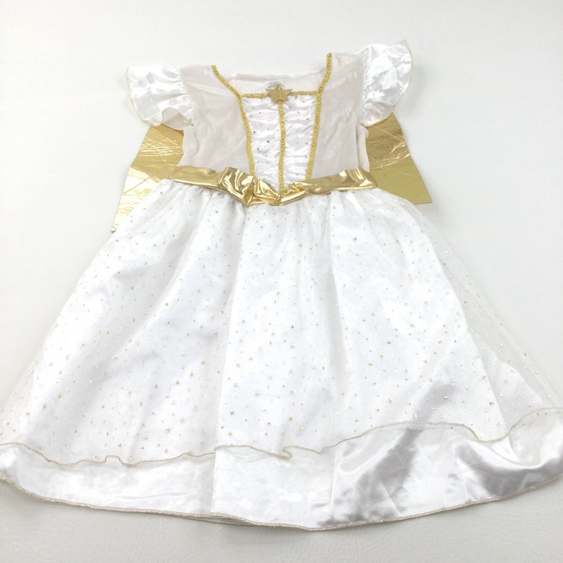 White & Gold Angel Costume with Detachable Wings - Girls 5-6 Years