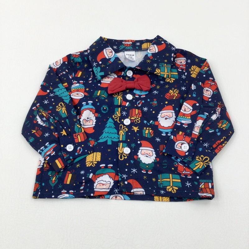 Father Christmas Navy Long Sleeve Shirt - Boys 6-9 Months