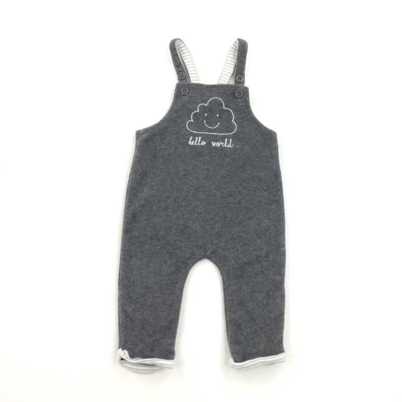 'Hello World' Embroidered Grey Dungarees - Boys 6-9 Months