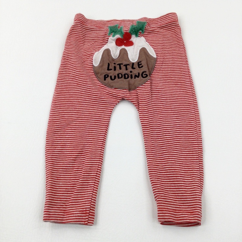 'Little Pudding' Appliqued Red Striped Leggings - Boys/Girls 9-12 Months