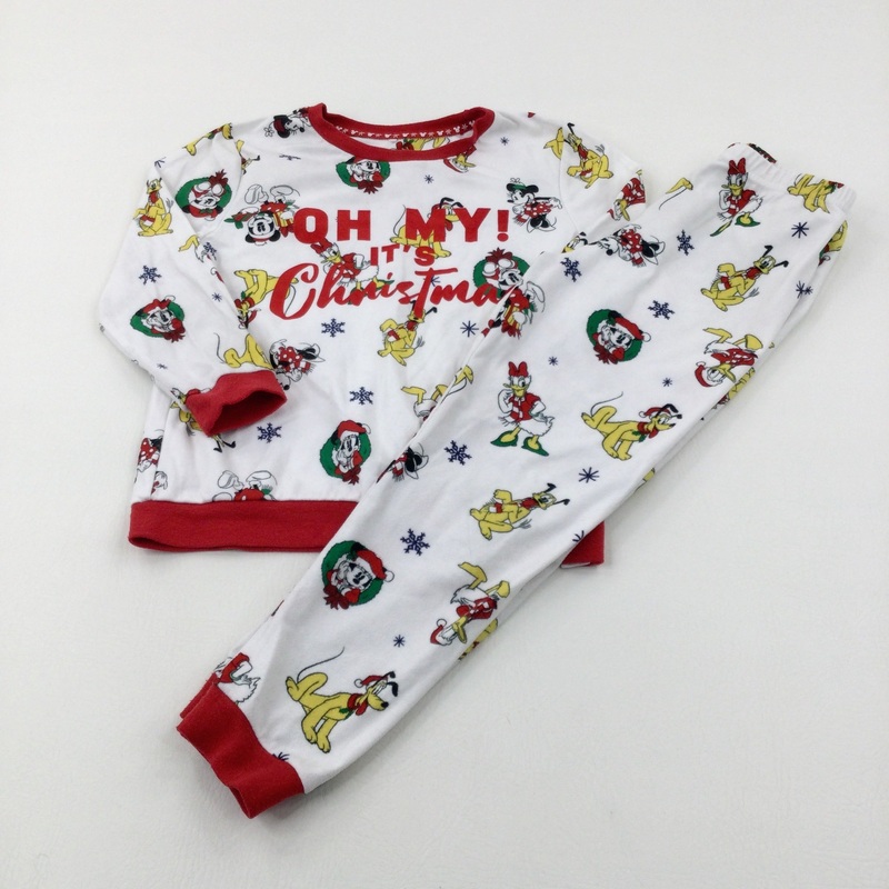 'Oh My! It's Christmas' Mickey Mouse & Friends White Pyjamas - Girls 6-7 Years