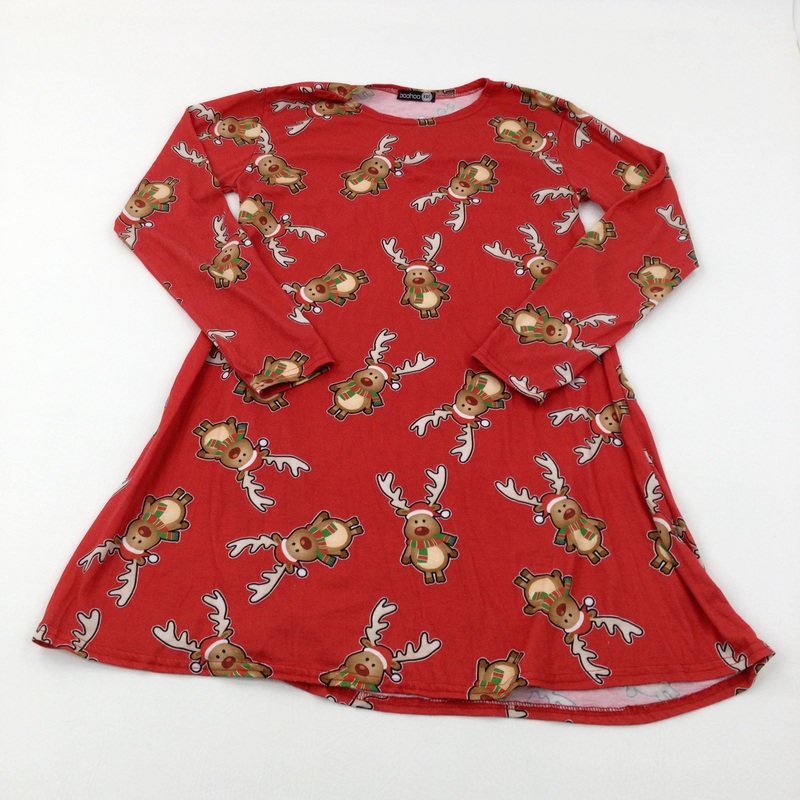 Reindeer Red Jersey Dress - Girls 11-12 Years
