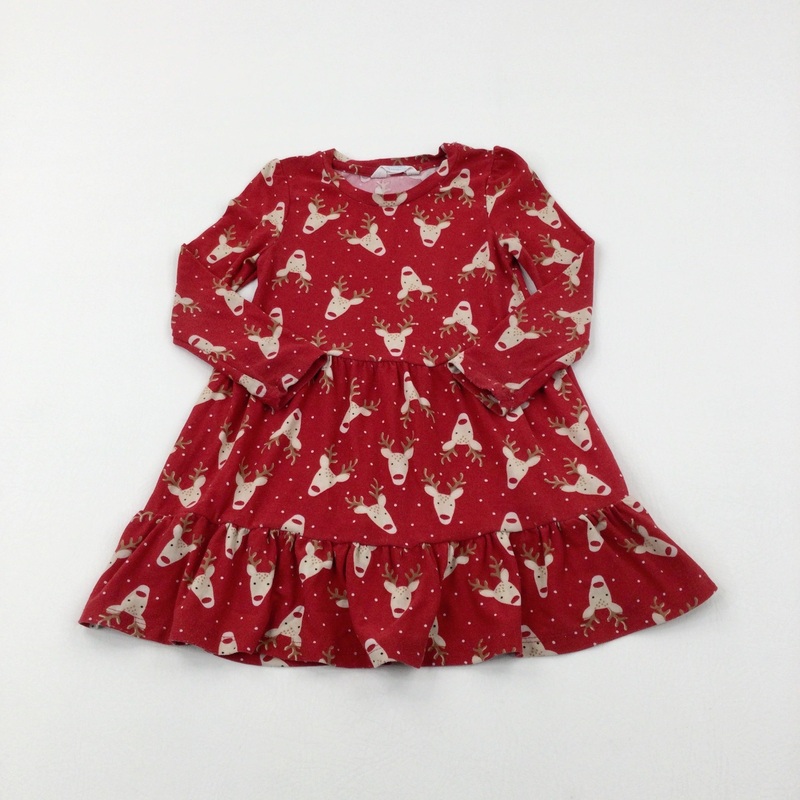 Reindeer Red Jersey Dress - Girls 2-3 Years