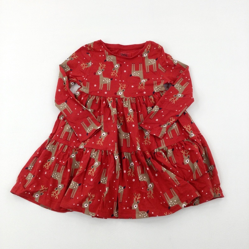 Reindeer Red Jersey Dress - Girls 4-5 Years