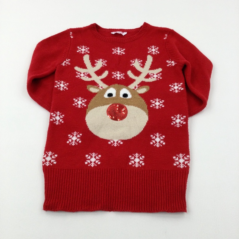 Reindeer Sequinned Red Knitted Dress - Girls 7-8 Years