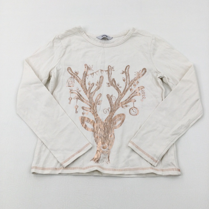 Reindeer Sparkly Cream Long Sleeve Top - Girls 8-9 Years