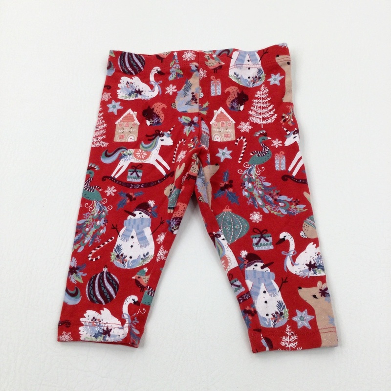 Rocking Horses & Stars Colourful Red Leggings - Girls 3-6 Months