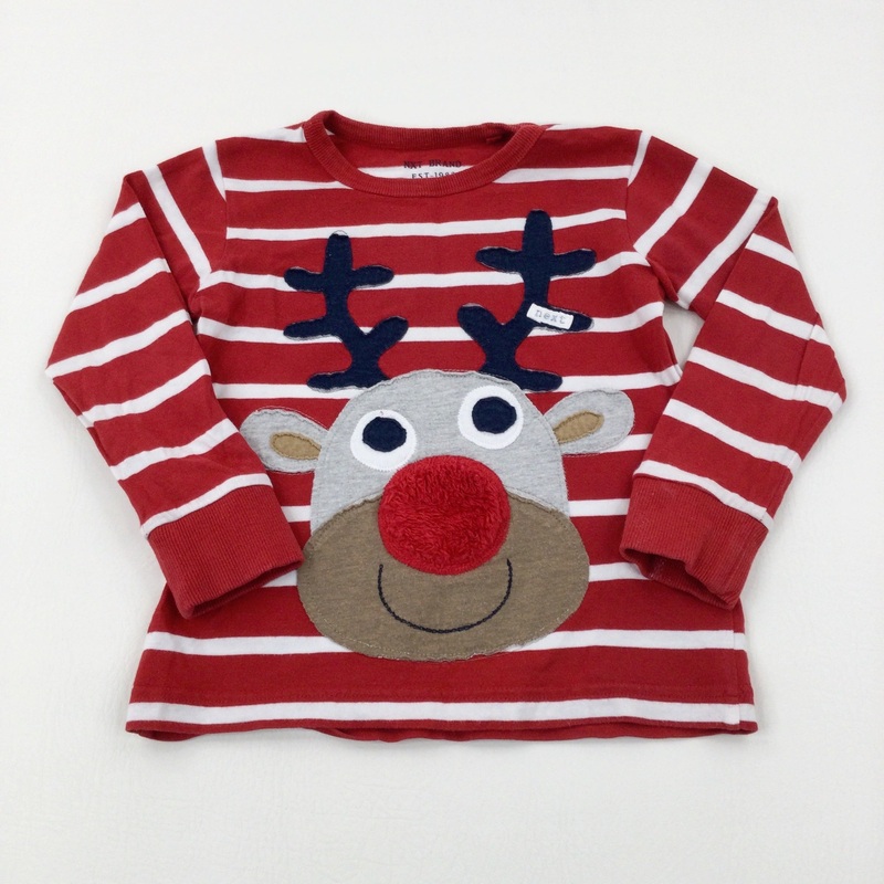Rudolph Appliqued Red Striped Long Sleeve Top - Boys 2-3 Years