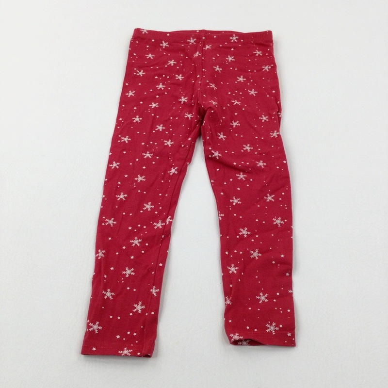 Snowflakes Red Leggings - Girls 3-4 Years