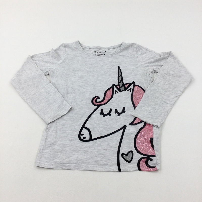 Unicorn Grey Long Sleeve Top - Girls 10-11 Years