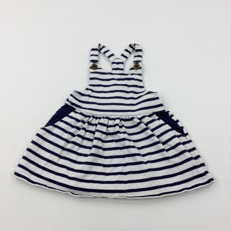 White Striped Cotton Dress - Girls 12-18 Months