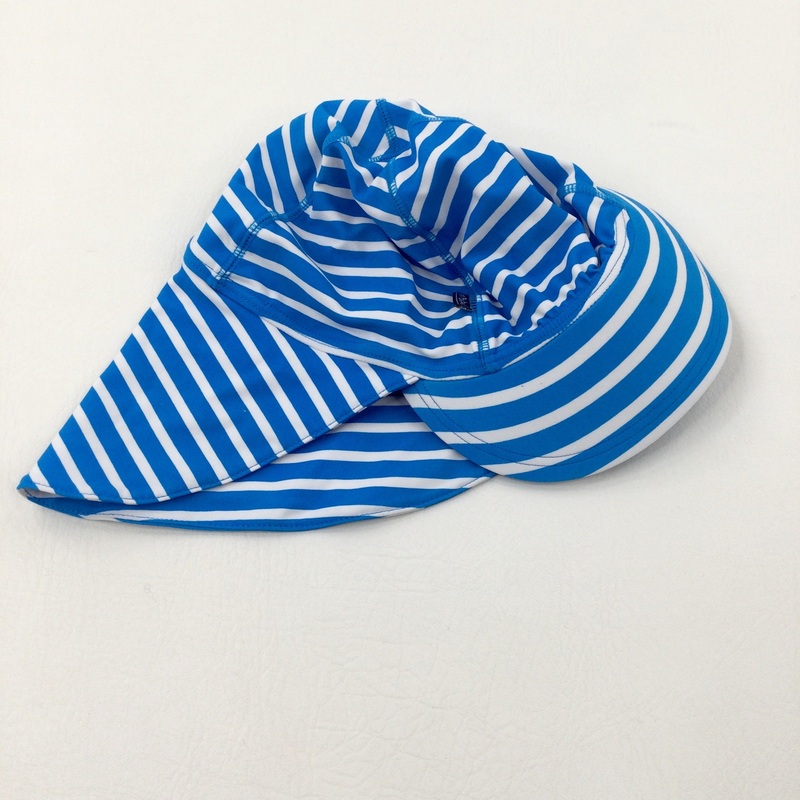 Blue Striped Sun Cap With Neck Protector - Boys 5-6 Years