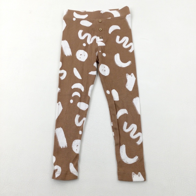 Brushstrokes Light Brown Ribbed Leggings - Girls 4-5 Years