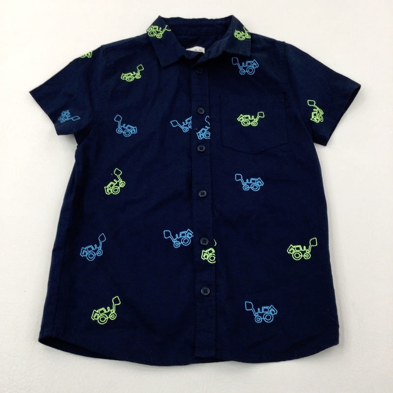 Diggers Embroidered Navy Cotton Short Sleeve Shirt - Boys 6-7 Years