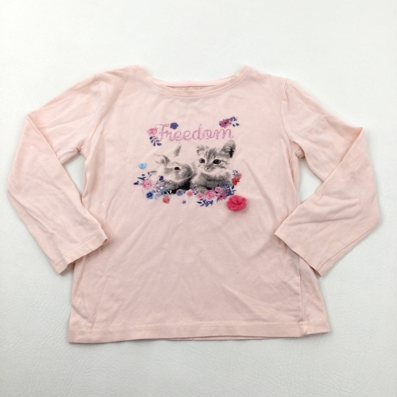'Freedom' Bunny & Kitten Pink Long Sleeve Top - Girls 4-5 Years