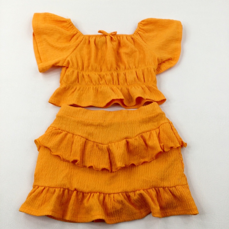 Orange Cropped Top & Matching Layered Skirt - Girls 5-6 Years