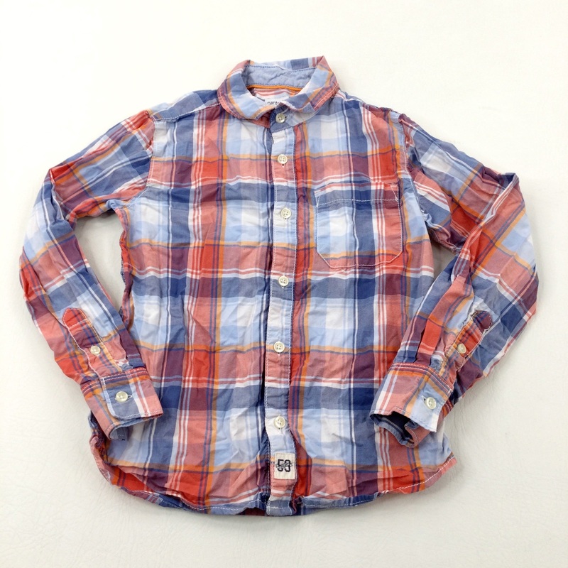 Red & Blue Checked Cotton Long Sleeve Shirt - Boys 5-6 Years