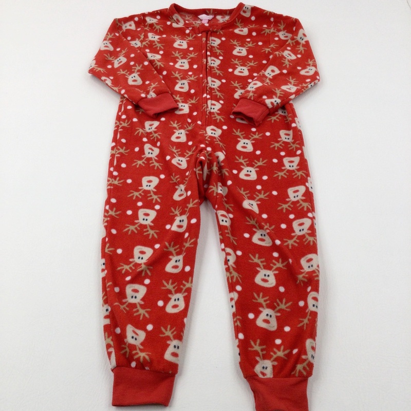 Reindeer Red Fleece Onesie - Girls 5-6 Years