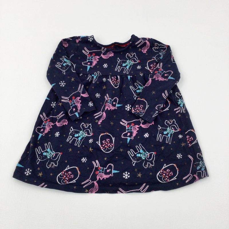 Reindeer & Unicorns Navy Jersey Dress - Girls 12-18 Months
