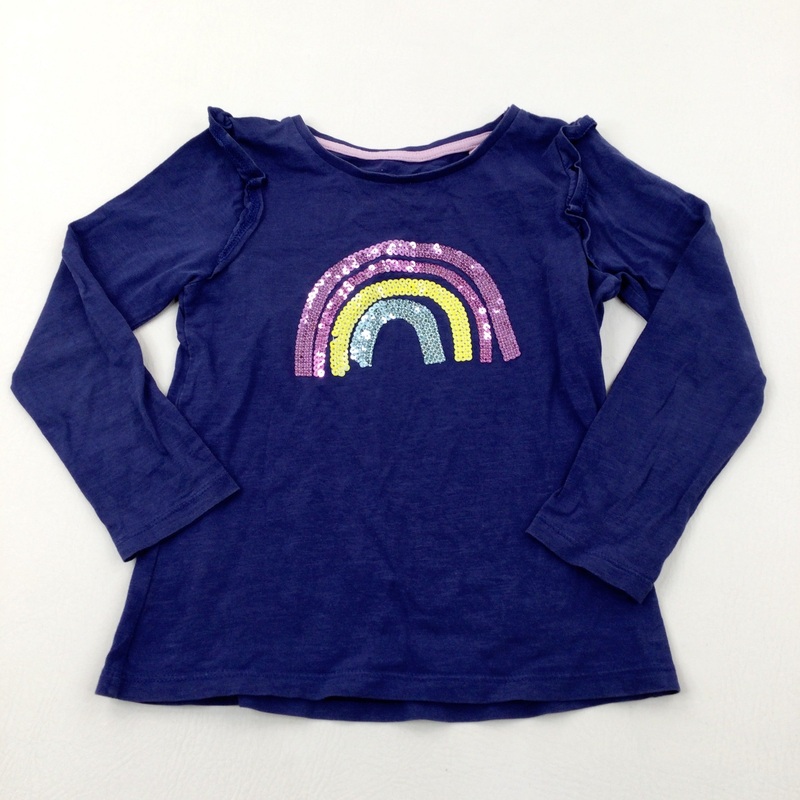 Sequin Rainbow Navy Long Sleeve Top - Girls 5-6 Years