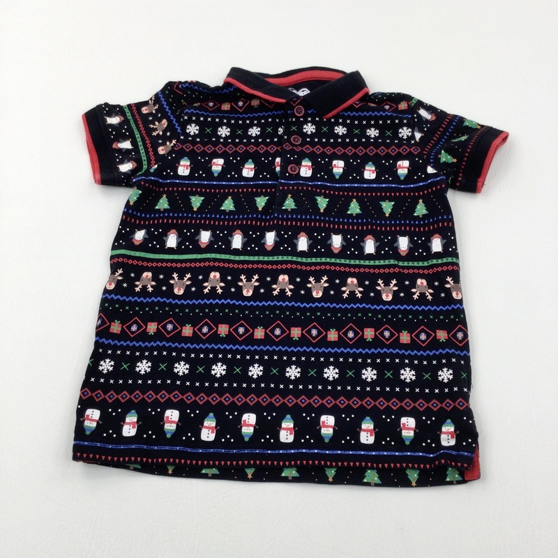 Snowmen & Penguins Black Polo Shirt - Boys 6-7 Years