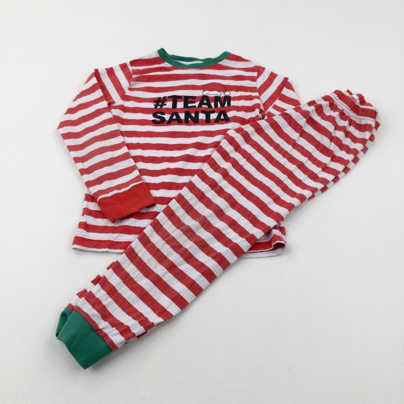 '#Team Santa' Red Striped Pyjamas - Boys/Girls 6-7 Years