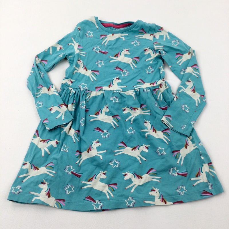 Unicorns Blue Cotton Jersey Dress - Girls 5-6 Years