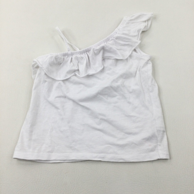 White Frill One Shoulder Cotton Top - Girls 5-6 Years