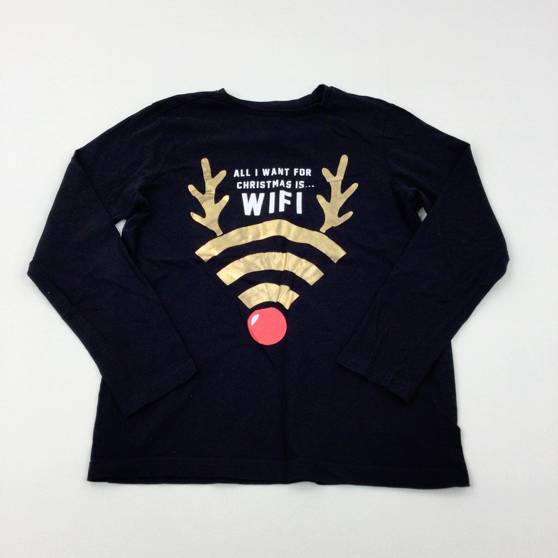 'All I Want For Christmas' Reindeer Black Long Sleeve Top - Boys/Girls 10-11 Years