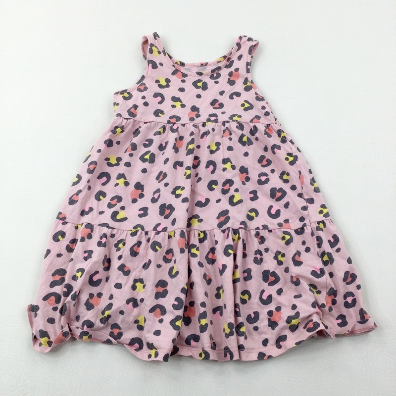 Animal Print Pink Cotton Jersey Summer Dress - Girls 6-7 Years