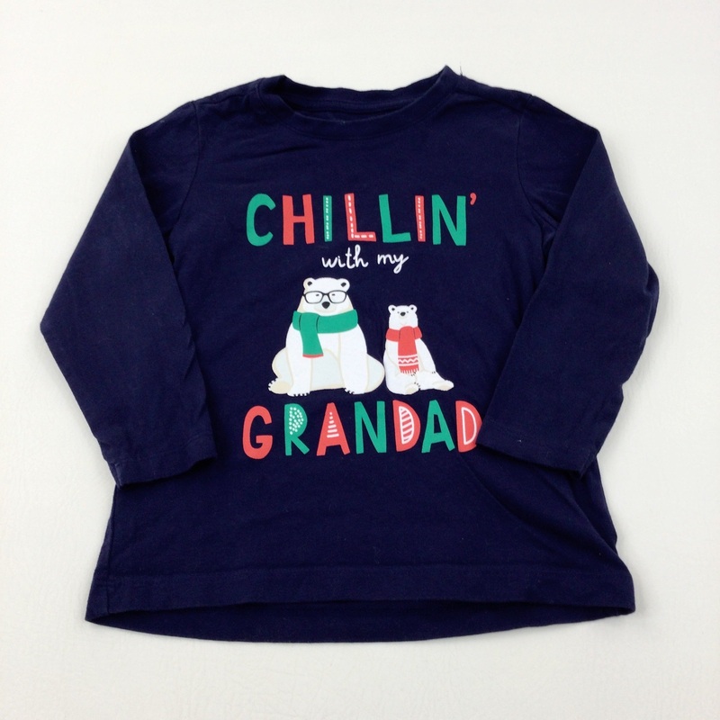 'Chillin' With My Grandad' Polar Bears Navy Long Sleeve Top - Boys/Girls 3-4 Years