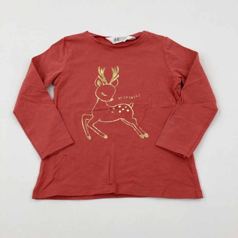 'Fa La La La!' Reindeer Coral Pink Long Sleeve Top - Girls 4-5 Years