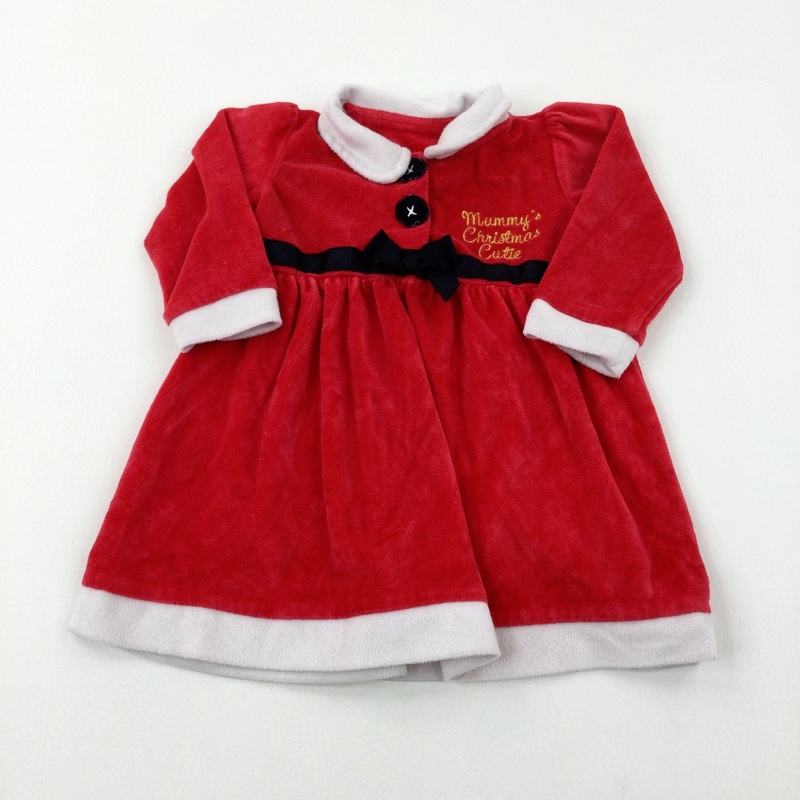 'Mummy's Christmas Cutie' Red Velour Dress - Girls 6-9 Months