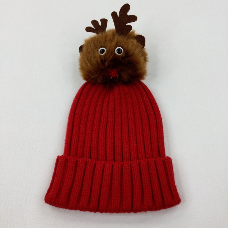 **NEW** Rudolph Red Knitted Bobble Hat - Girls 6-8 Years