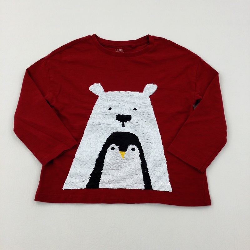Polar Bear & Penguin Sequin Flip Burgundy Long Sleeve Top - Boys/Girls 3-4 Years