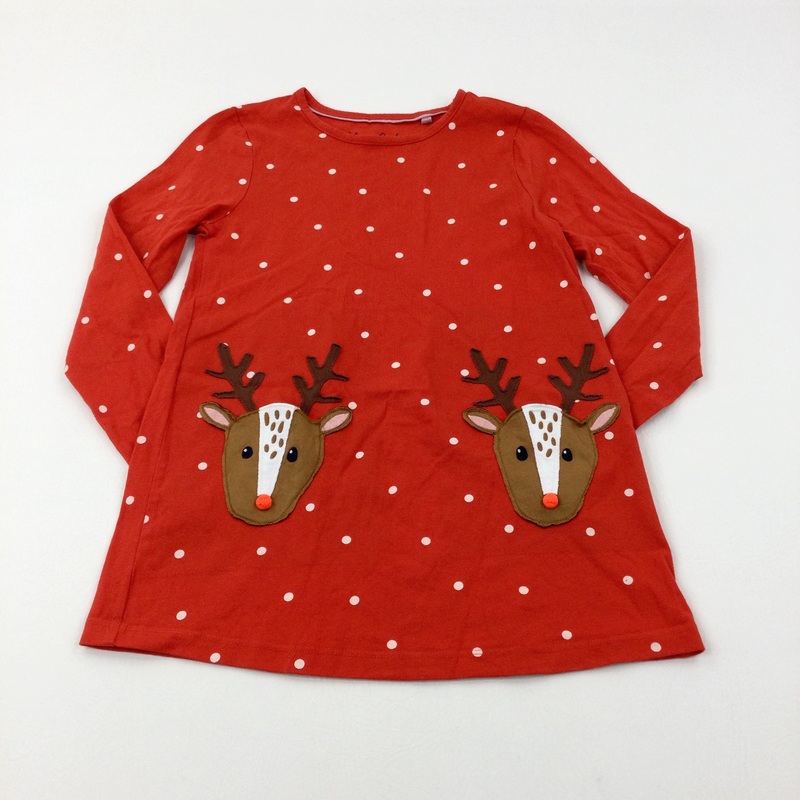 Reindeer Appliqued Spotty Red Jersey Dress - Girls 11-12 Years
