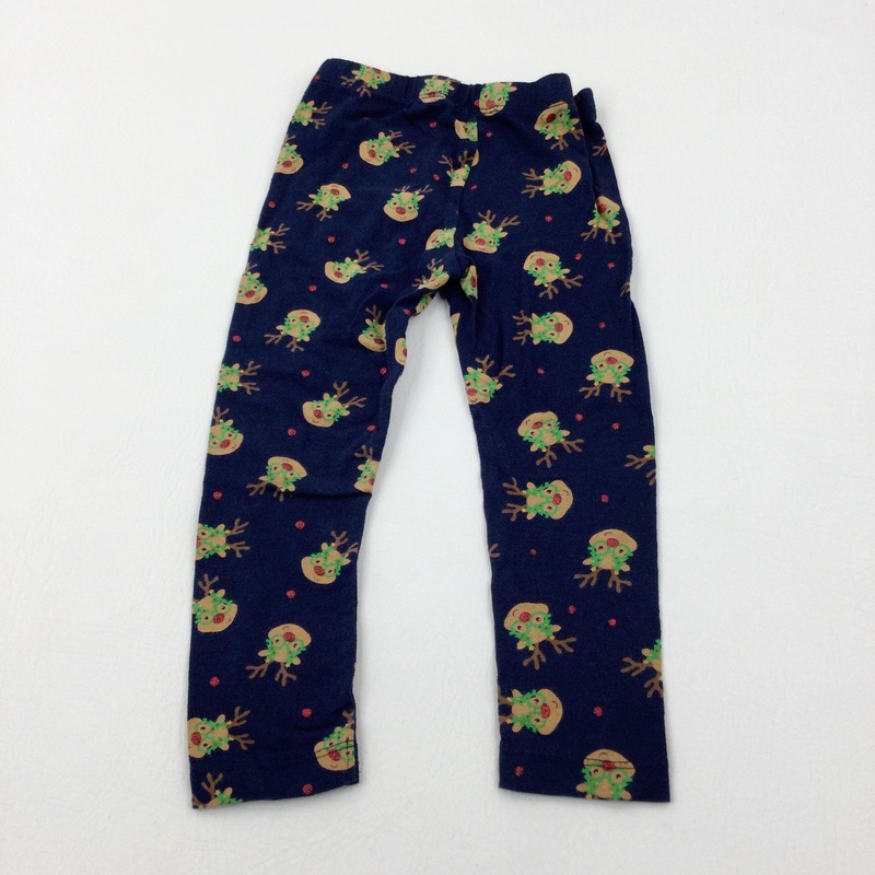 Reindeer Glittery Navy Leggings - Girls 18-24 Months