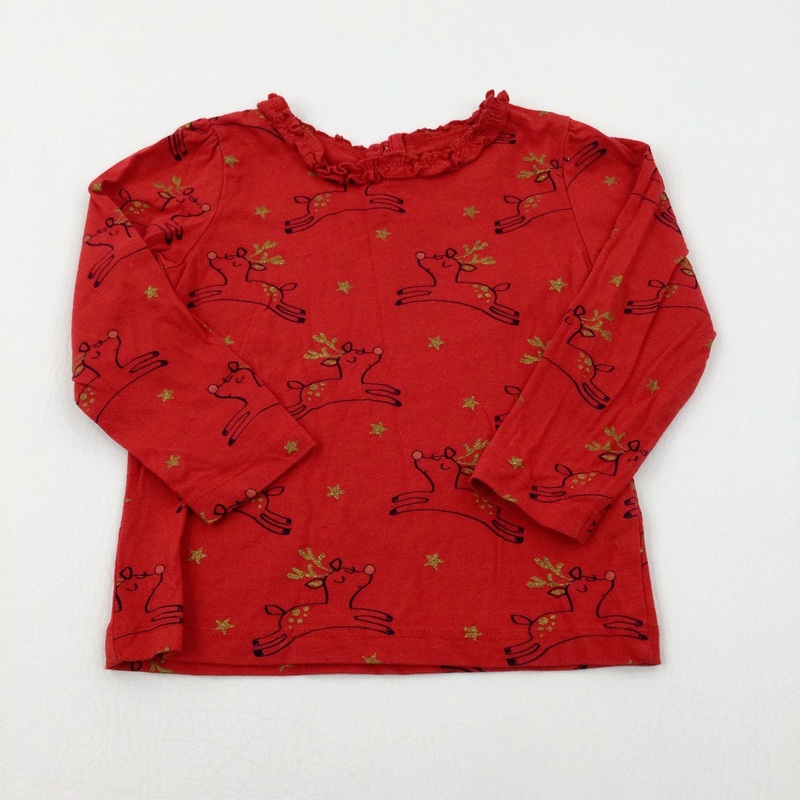 Reindeer Glittery Red Long Sleeve Top - Girls 18-24 Months