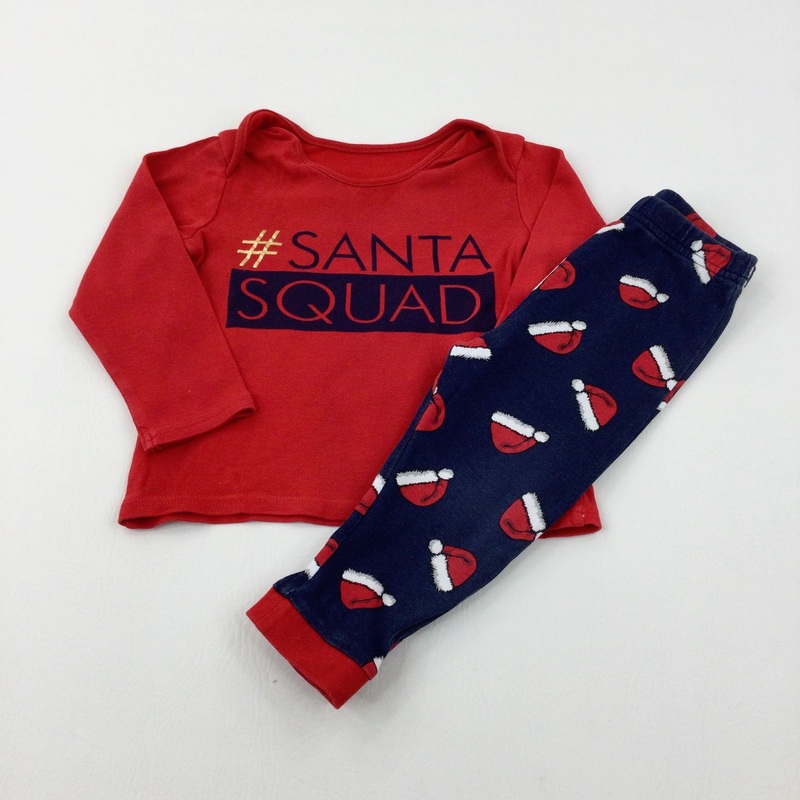 '#Santa Squad' Red & Navy Pyjamas - Boys/Girls 18-24 Months