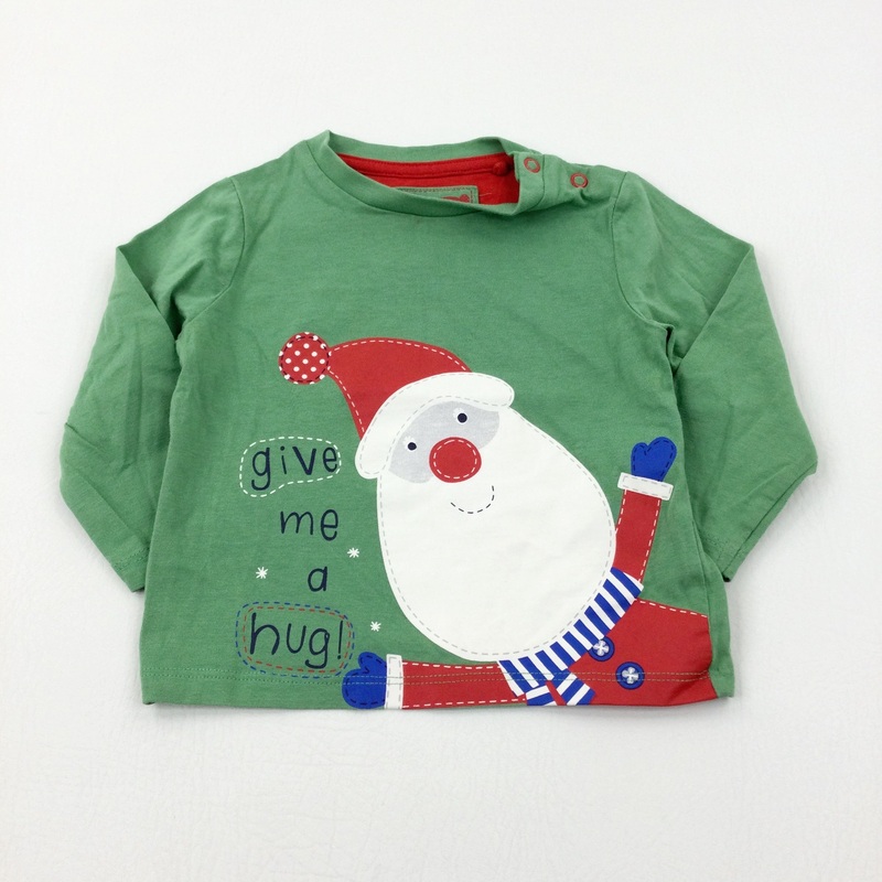 'Give Me A Hug' Father Christmas Green Long Sleeve Top - Boys 6-9 Months