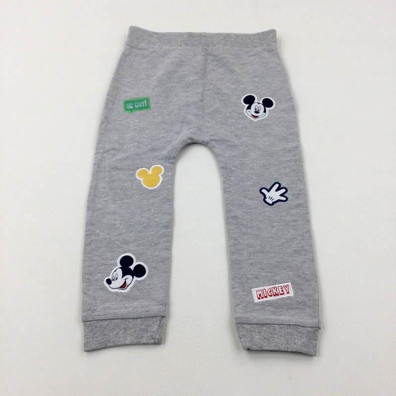 'Oh Boy!' Mickey Mouse Appliqued Grey Lightweight Joggers - Boys 2-3 Years