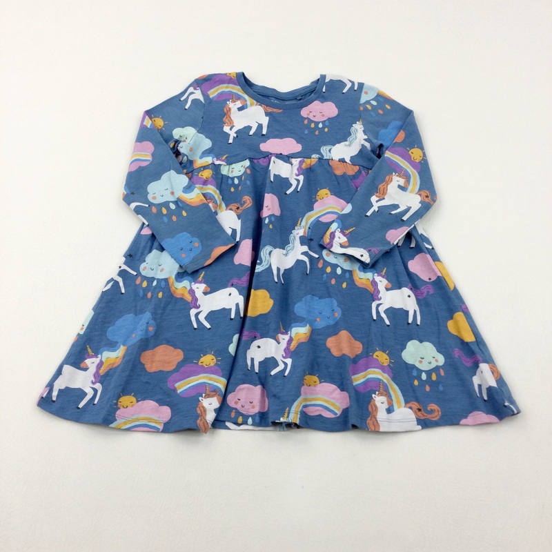Rainbows & Unicorns Blue Jersey Dress - Girls 4-5 Years