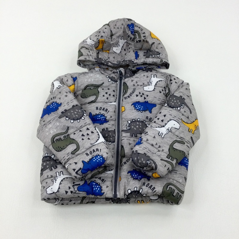 'Roar!' Dinosaurs Grey Padded Coat - Boys 18-24 Months