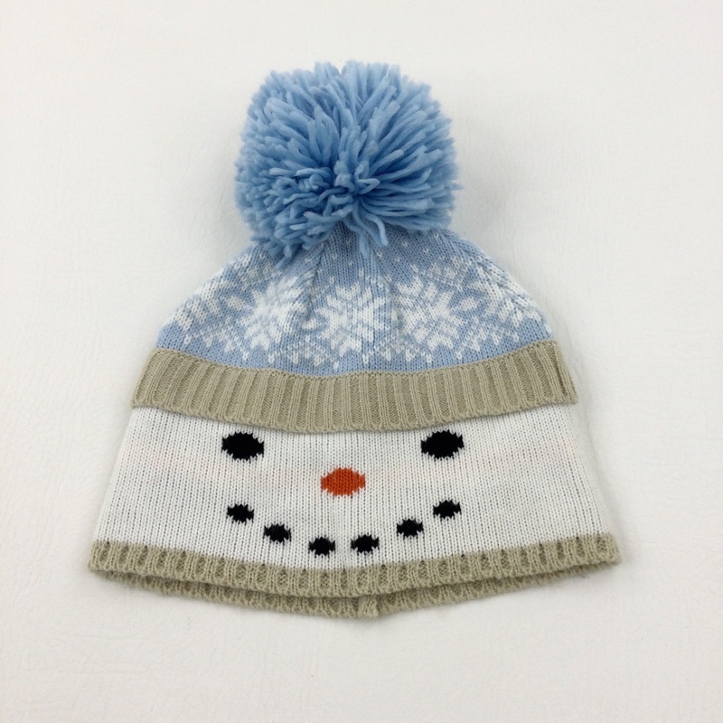 Snowman Blue & Cream Knitted Winter Hat - Boys/Girls 3-6 Years