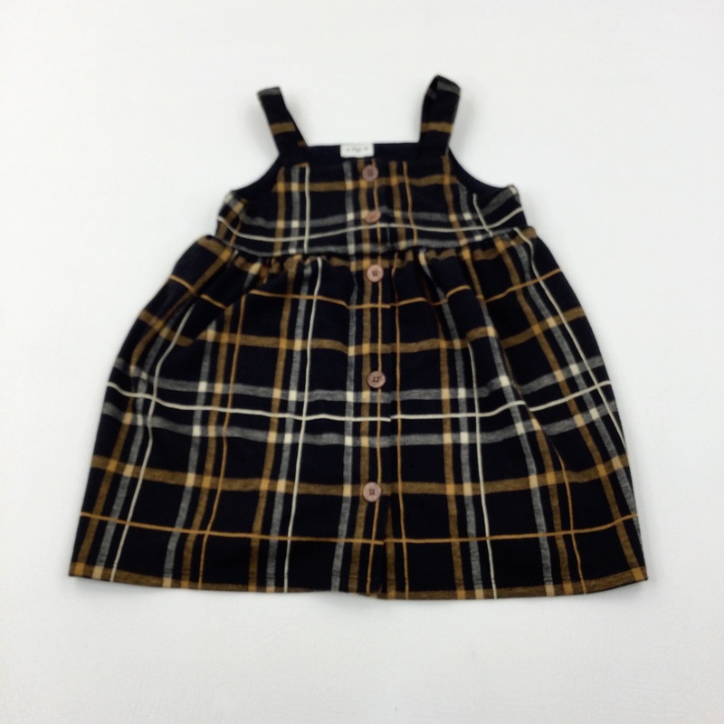 Tan & Black Checked Dress - Girls 4-5 Years
