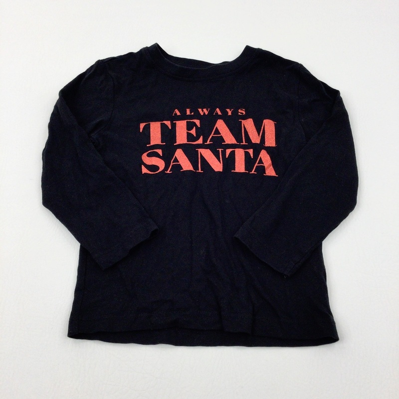 'Always Team Santa' Glittery Black Long Sleeve Top - Girls 2-3 Years